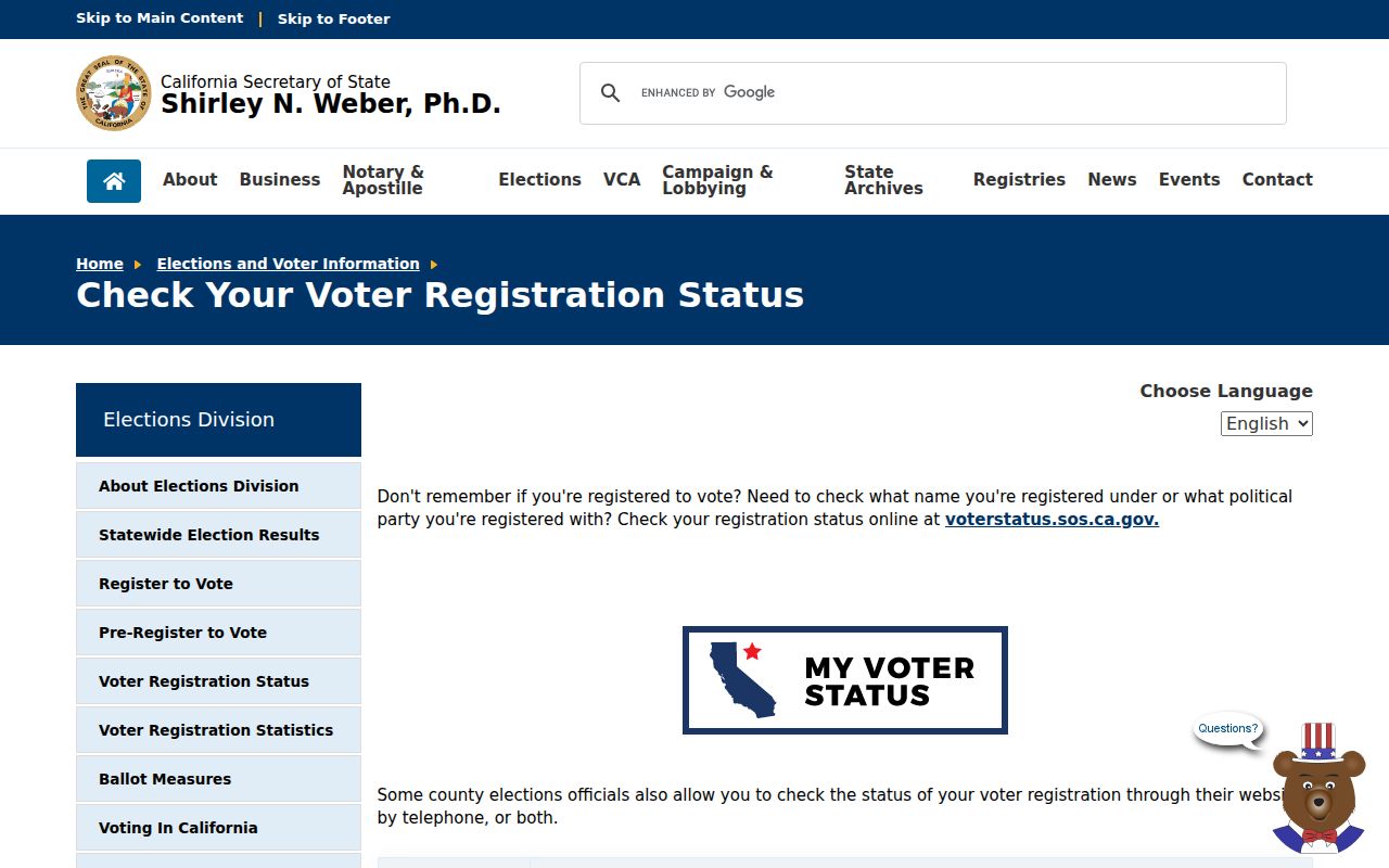 Oakland residents directory California voter registration status lookup