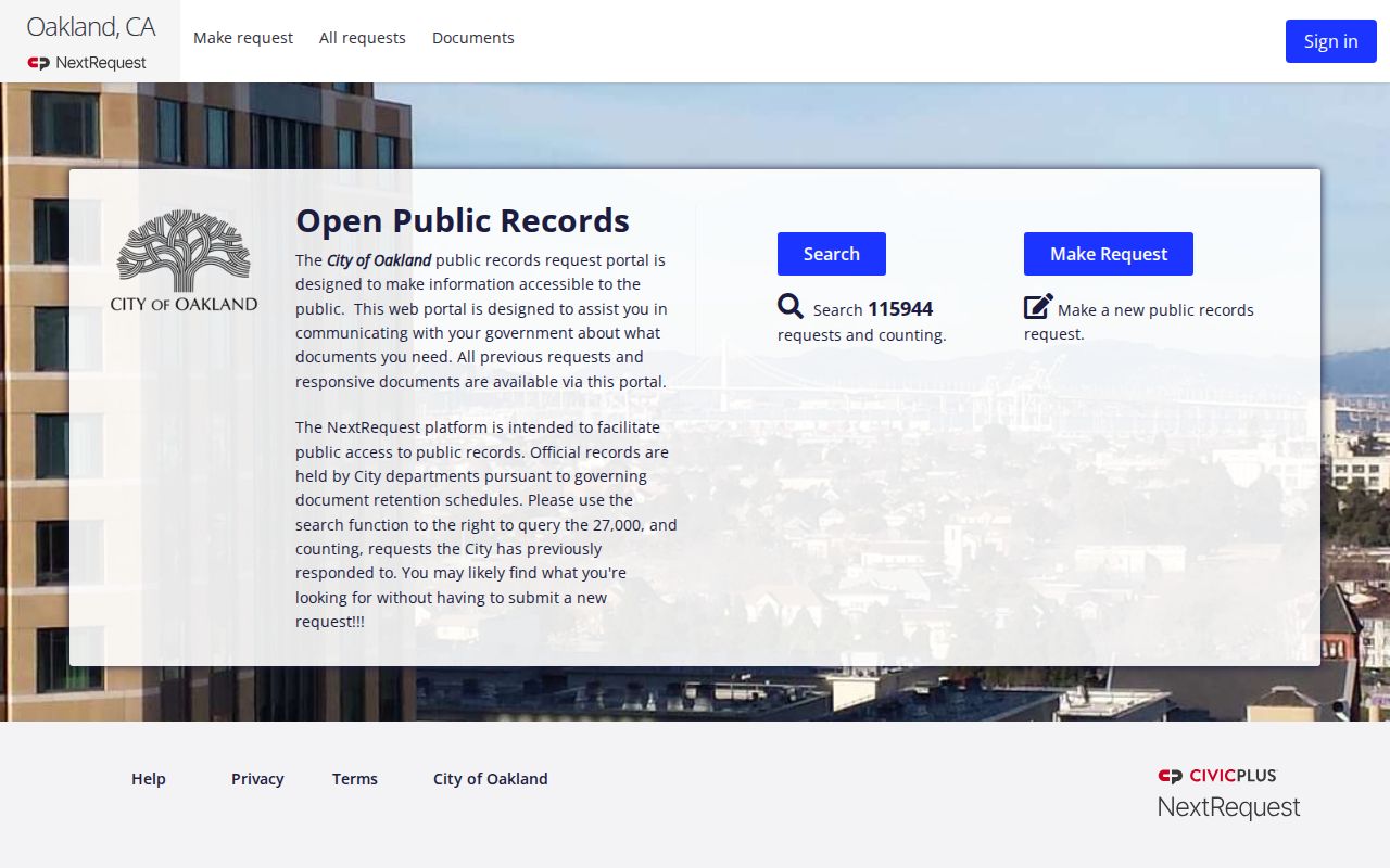 Oakland residents directory Oakland public records request portal