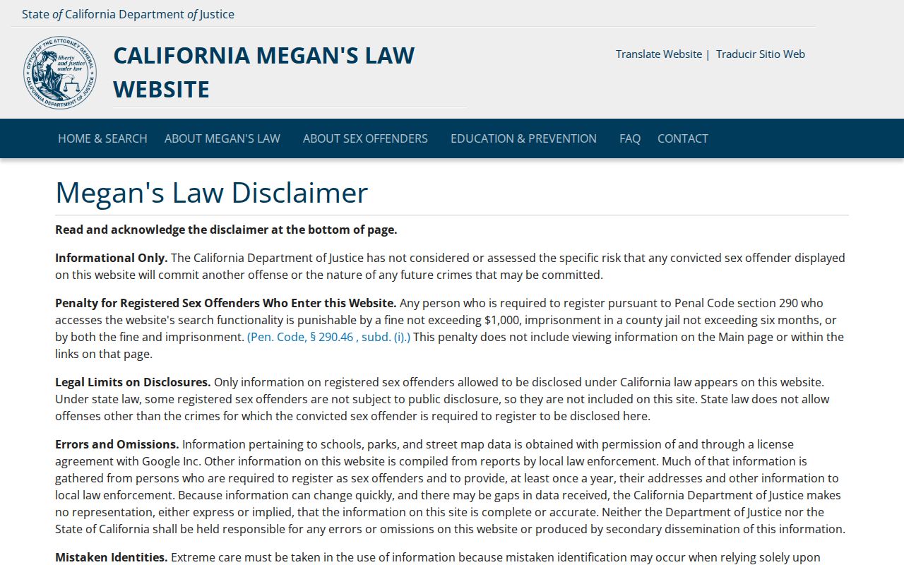 Oakland resident lookup California Megan's Law registry search