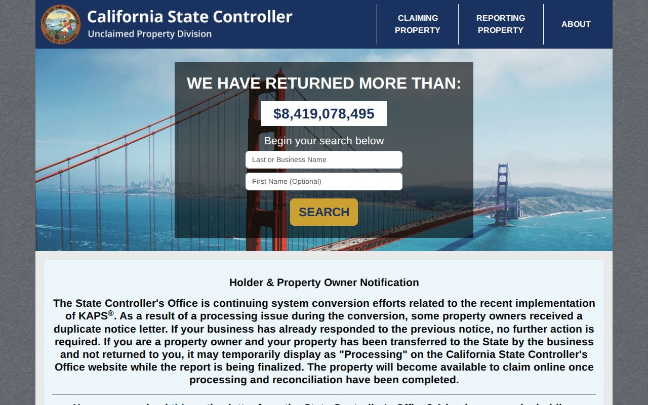 Oakland resident lookup California unclaimed property search