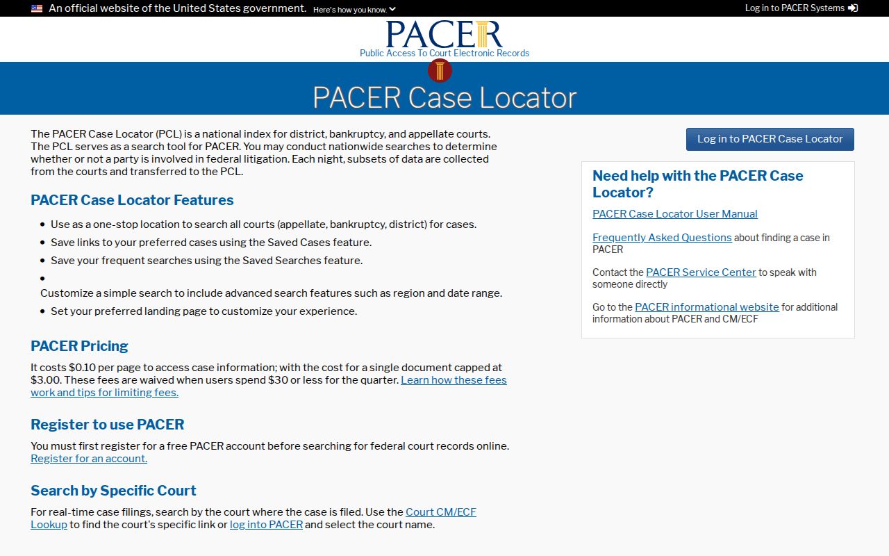 Oakland resident lookup federal PACER case locator
