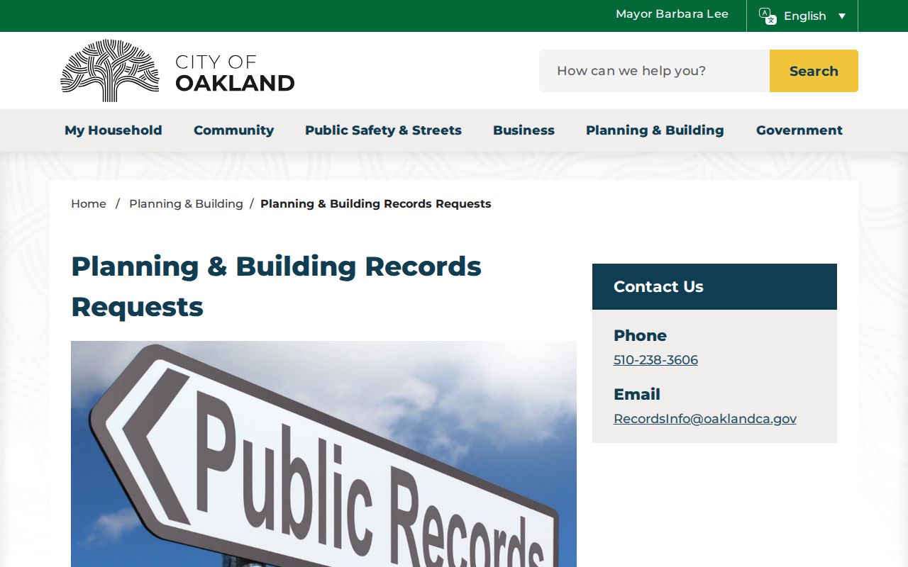 Oakland street directory Planning and Building records request